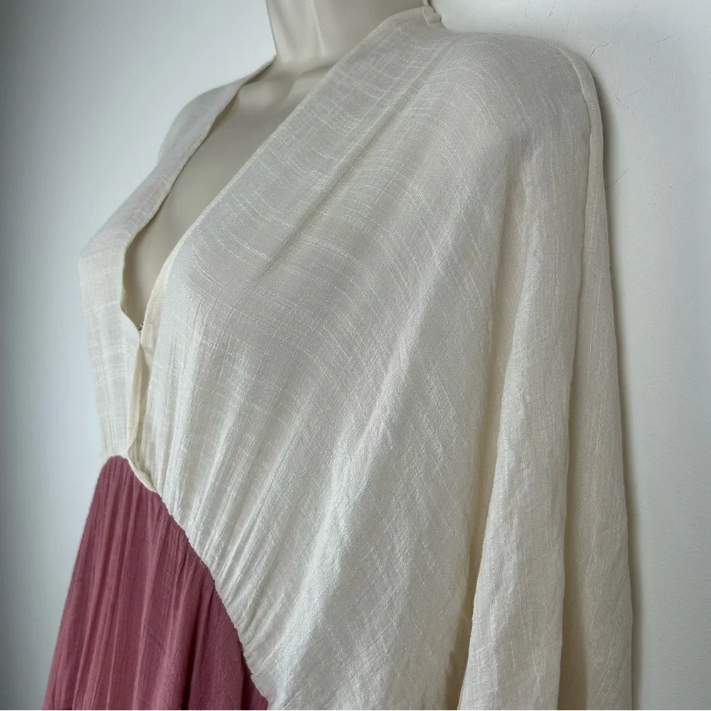 NWT Umgee Color Block Deep V Tied Back Tiered Mini Dress sz L Boho Beachy Gypsy - Picture 4 of 15